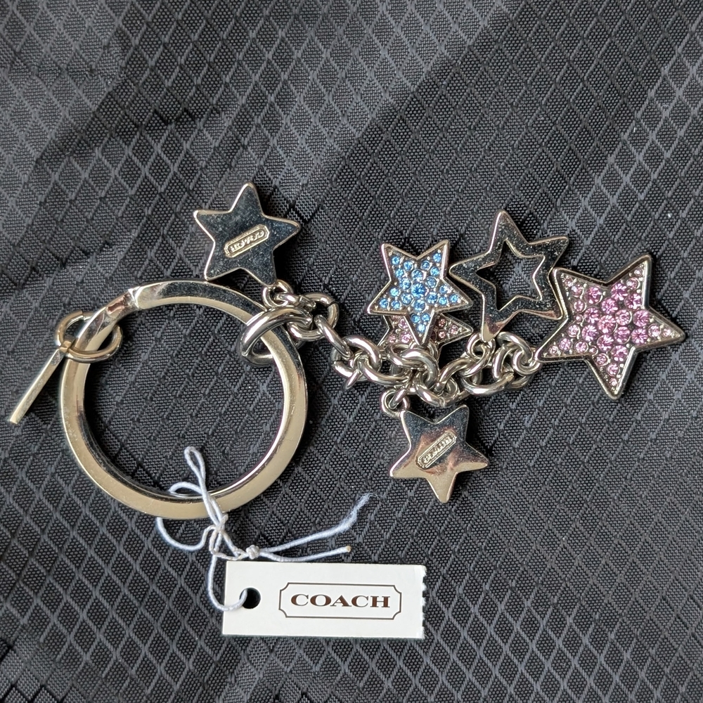 Coach Silver Star Keychain with Pink and Blue Crystals